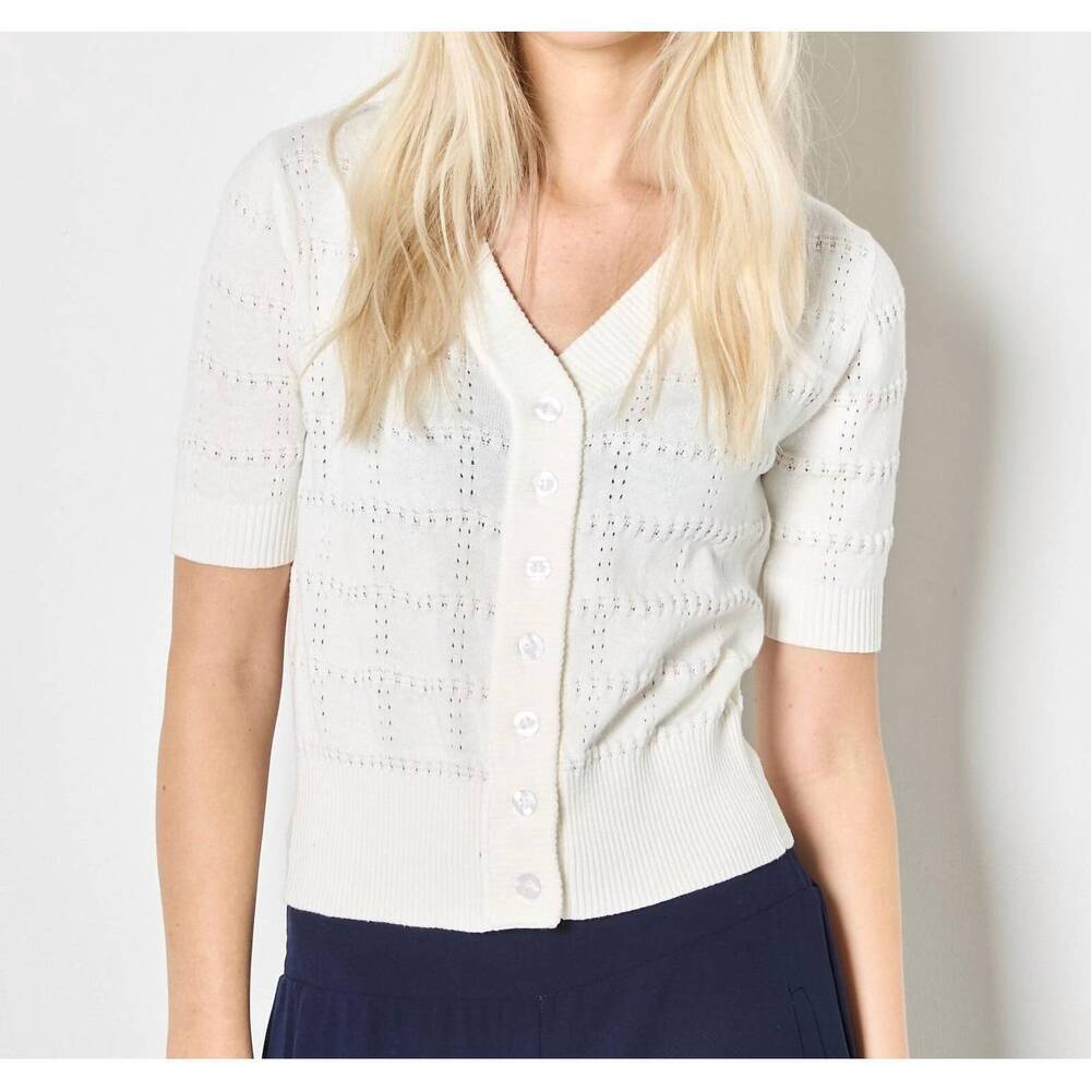 NEW APRICOT self square stripe cutsie cardigan in white